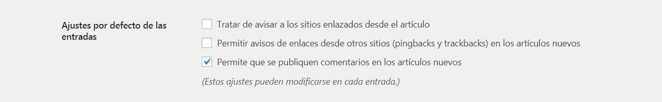  Ajustes por defecto de las entradas